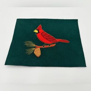 Vintage Cardinal Embroidered Felt Patch – Red Bird Pinecone – 9x8